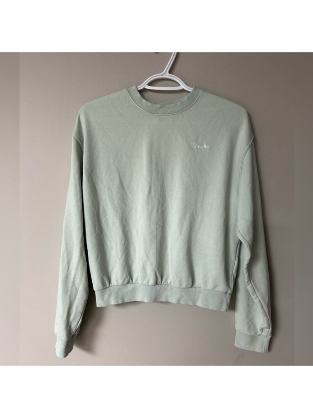 H&M Mint Green Love Crewneck Sweater